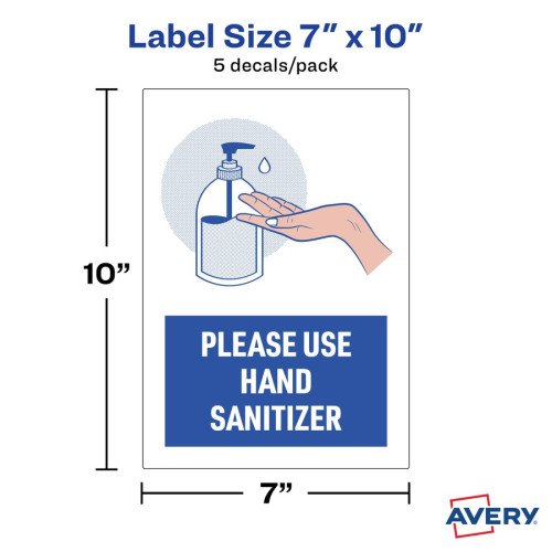 Avery® Surface Safe “Please Use Hand Sanitizer” Wall Decals, 7" x 10", Rectangular, Durable & Water Resistant (83179) - Image 3
