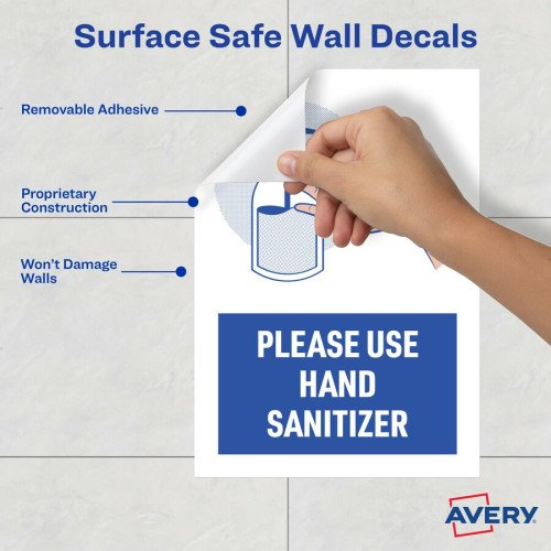 Avery® Surface Safe “Please Use Hand Sanitizer” Wall Decals, 7" x 10", Rectangular, Durable & Water Resistant (83179) - Image 4