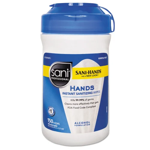Sani-Hands Instant Sanitizing Wipes, 5 x 6, Unscented, White, 150/Canister – 1 Each (P43572EA)