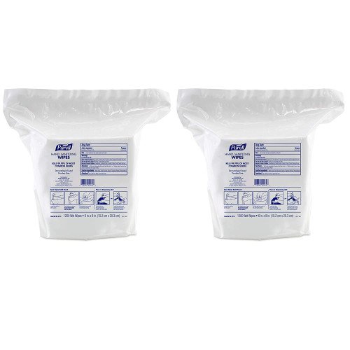 PURELL Hand Sanitizing Wipes, 6 x 8 Inches, Fresh Citrus Scent, White, 1,200 Wipes per Refill Pouch, 2 Refills/Carton (911802)