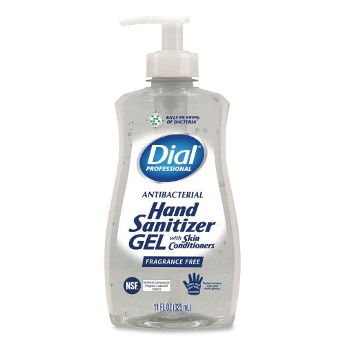Dial Gel Antibacterial Hand Sanitizer, 11 oz Pump Bottle, Fragrance-Free, 12/Carton (35482)