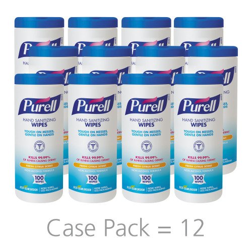 PURELL Premoistened Hand Sanitizing Wipes, 5.78 x 7 Inches, Fresh Citrus Scent, White, 100 Wipes per Canister, 12 Canisters/Carton (911112CT) - Image 2