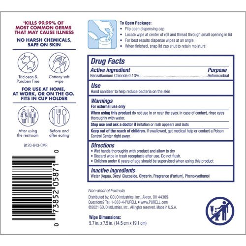 PURELL® Clean Scent Hand Sanitizing Wipes, Textured, White, 40 Wipes per Tub, 6/Carton (912006CMRCT) - Image 3