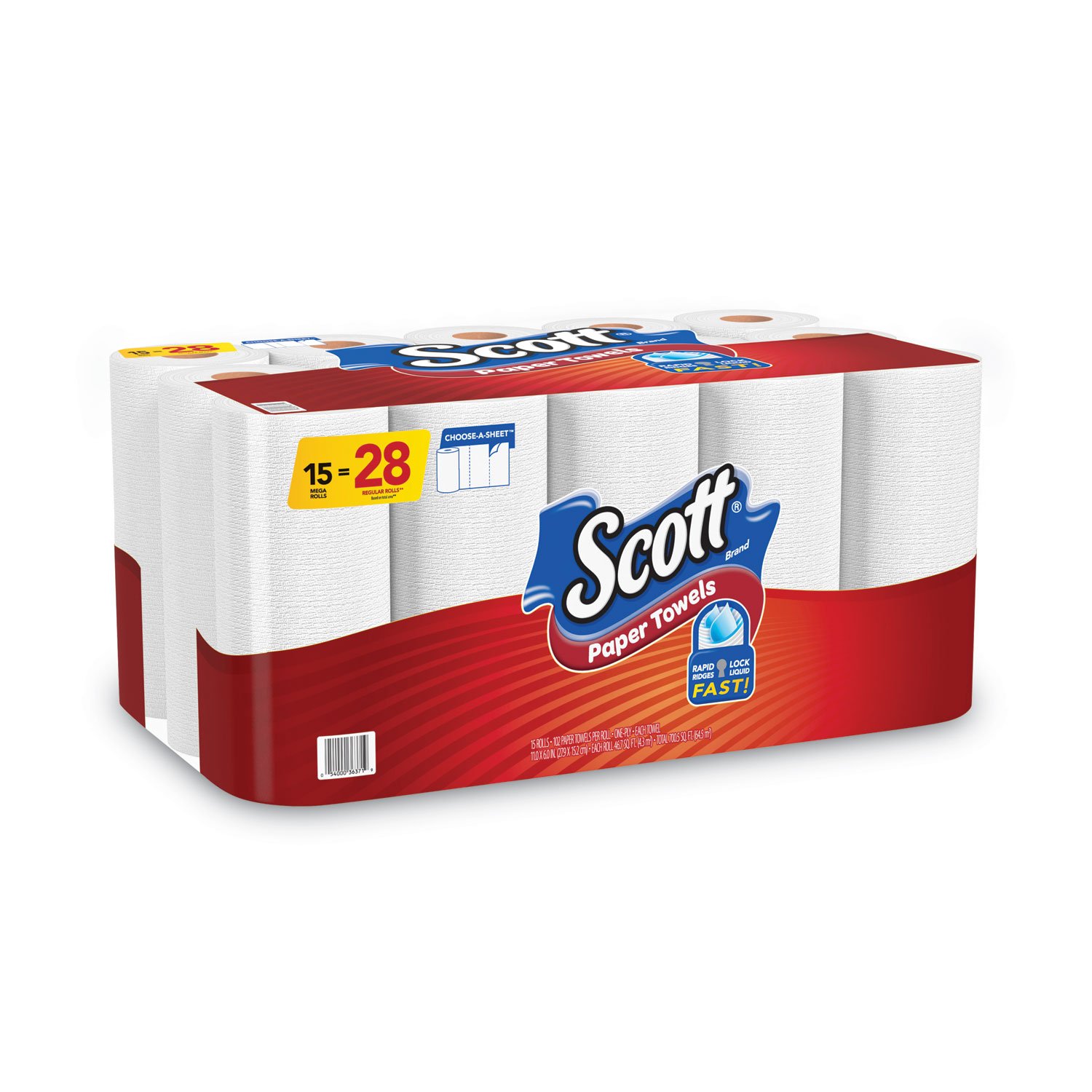 Scott Choose-A-Sheet Mega Kitchen Paper Towels, 1-Ply, White, 7.31" x 11", 108 Sheets per Roll, 15 Rolls per Pack, 2 Packs per Carton (55417) - Image 2