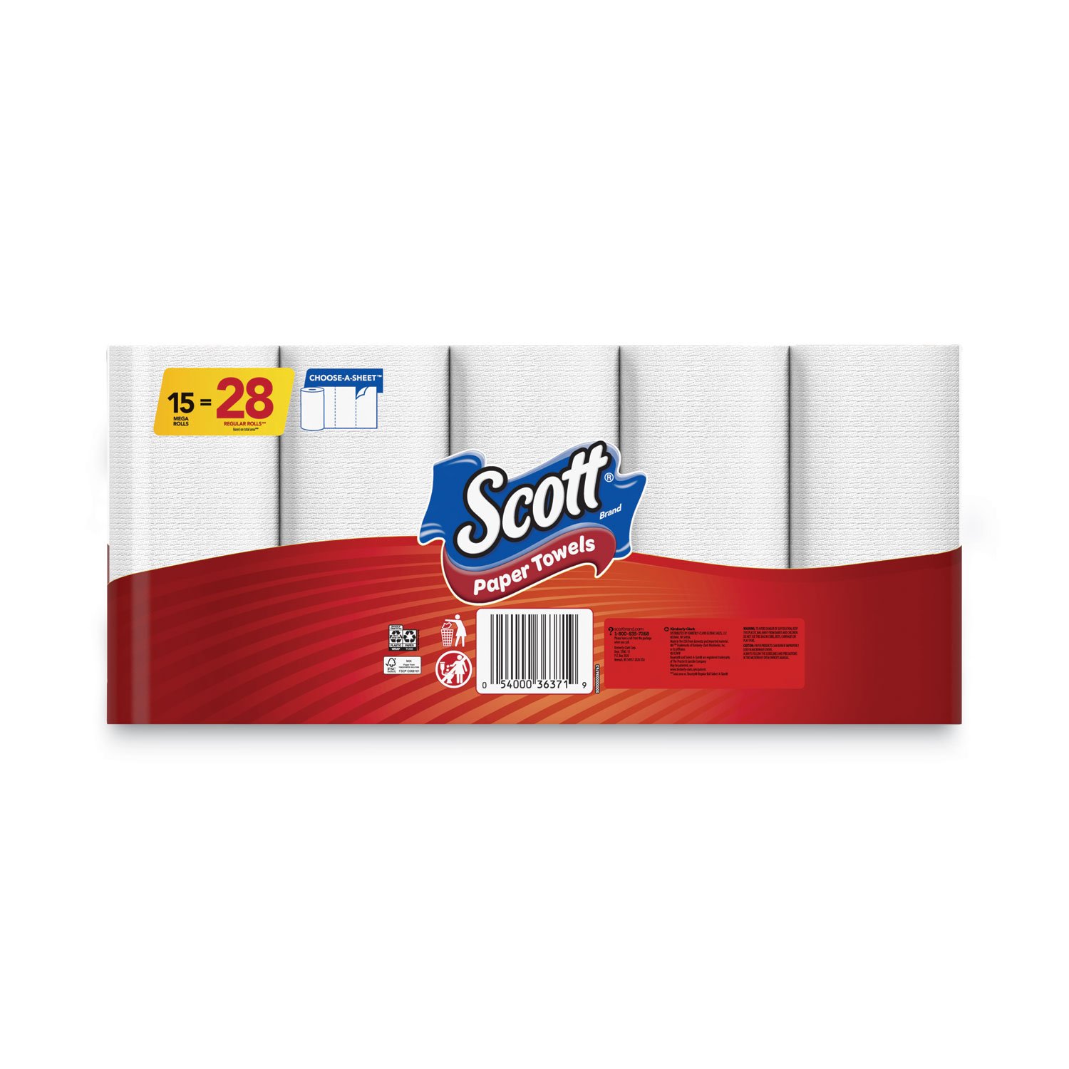 Scott Choose-A-Sheet Mega Kitchen Paper Towels, 1-Ply, White, 7.31" x 11", 108 Sheets per Roll, 15 Rolls per Pack, 2 Packs per Carton (55417) - Image 6